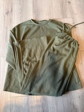 Maternity Olive Green Waffle Knit Lounge Set Large